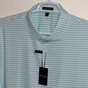 PETER MILLAR CROWN CRAFTED TAILOR FIT GOLF TEAL STRIPED SHIRT POLO 2XL NWT